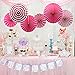 Party Hanging Paper Fans Set, Hot Pink Round Pattern Paper Garlands Decoration for Birthday Wedding Graduation Events Accessories, Set of 6