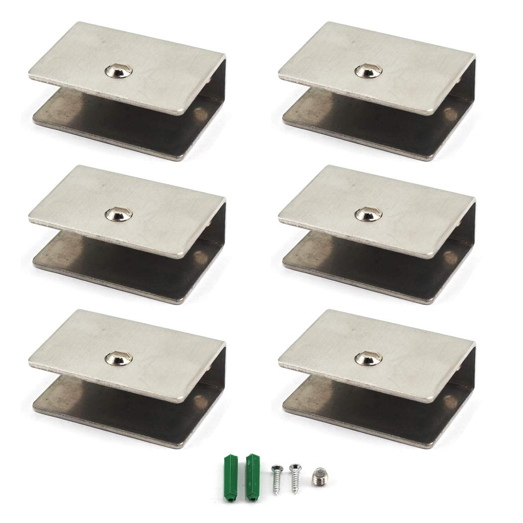 Glass Clamp Bracket 5-8mm Stainless Steel Glass Shelf Clips Wall Mounted Glass Shelf Support Shelf Bracket (Pack of 6)