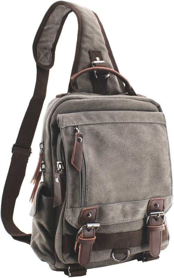 JIAO MIAOCanvas Shoulder Backpack Travel Rucksack Sling Bag Cross Body Messenger Bag,180308-Gery