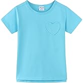 Noomelfish Girls Short Sleeve Heart Pocket T-Shirts Casual Cotton Tee Tops Blouse (5-12 Years)