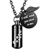 Dletay Cylinder Cremation Jewelry Urn Necklace for Ashes Memorial Ashes Necklace with Angel Wing Charm Memorial Keepsake for Pet Human-I Still Need You Close to Me
