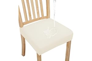 Easy-Going 100% Waterproof Seat Covers for Dining Room Chairs Set of 4, Stretch Chair Seat Slipcovers Protector Removable and Washable Kitchen Dining Chair Covers, Ivory