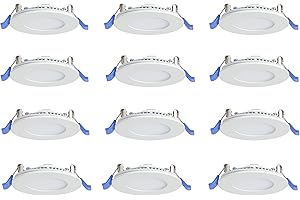 Nadair 3’’ LED Recessed Ultra Slim Lights, 12-Pack, IC Rated, Dimmable, 6W=50W, 450 Lumens, 3000K (Warm White), Large Junctio