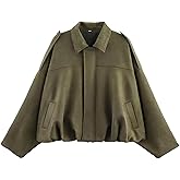 Bnigung Womens Faux Suede Bomber Jacket Casual Lapel Pilot Cropped Coat Oversized Motorcycle Jackets 2025 Outerwear