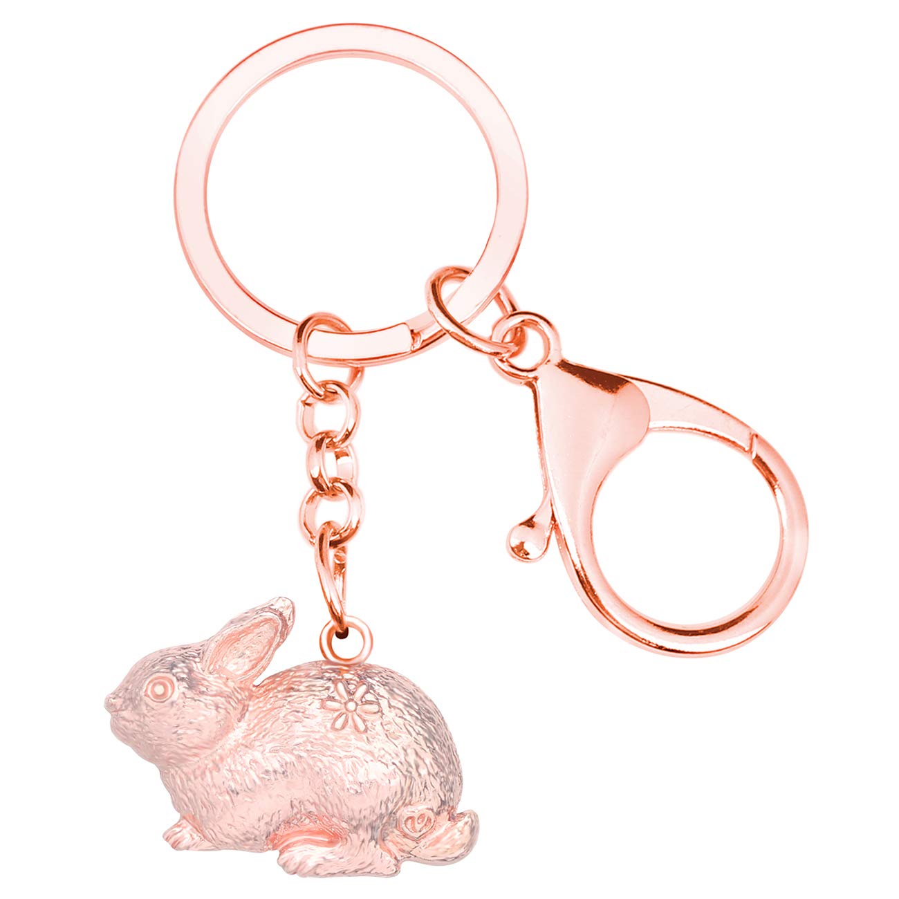 BONSNY Alloy Easter Bunny Keyring Hare Rabbit Keychain For Women Girl Key Bag Phone Charm Gift (Pink)