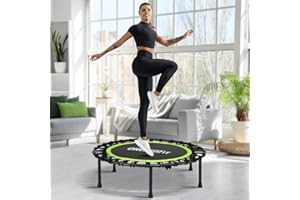 ONETWOFIT Foldable Rebounder Trampoline for Adults, 40/42/45” Mini Fitness Trampoline W/Adjustable Foam Handle Bungees, Quiet Exercise Trampoline for Personal Indoor Workout