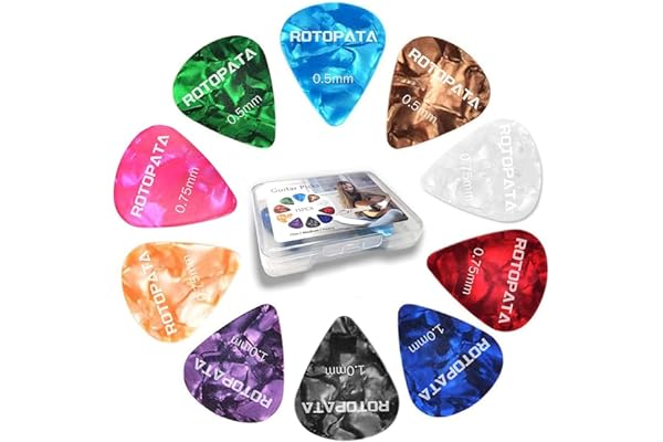 15 Pack Guitar Picks Plectrums with Organizer Storage Box, 0.5 0.75 1.0 mm Includes Thin Medium Heavy Thickness & Variety Colorful Celluloid Plectrums for Bass Electric Acoustic Guitars Ukulele