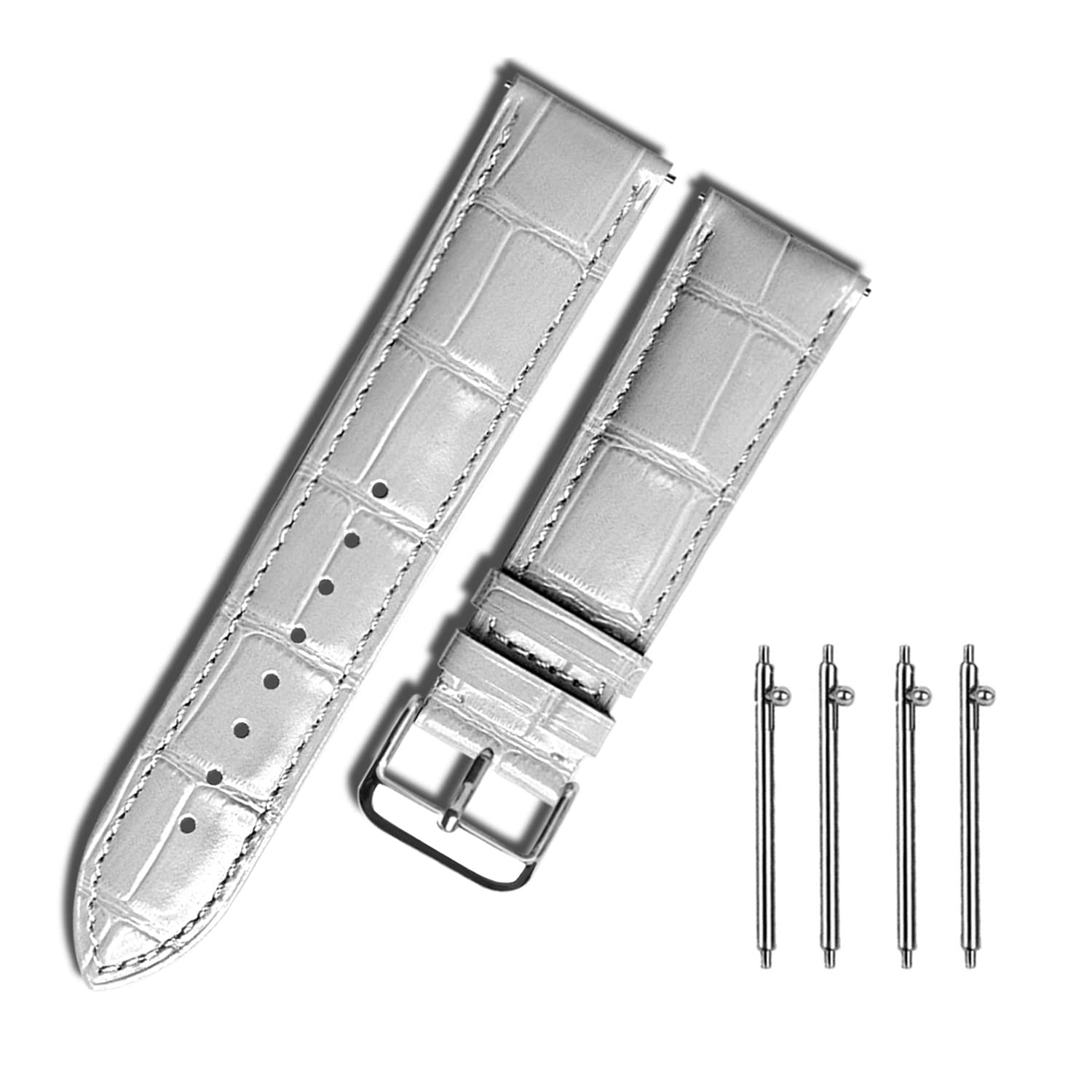 MUENShop Leather Watch Straps Quick Release Polished Deployment Buckle,18mm 20mm 22mm 24mm Black Brown Blue Green Classic Design Calf Leather Replacement Watch Band (22mm, Light grey)