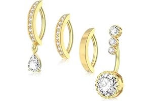 Gold Belly Button Rings – Dangle Navel Piercing Jewelry for Women, Safe Belly Rings Set, Golden Belly Button Piercing Jewelry