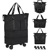 VOOWO Rolling Duffle Bag with Wheels, Expandable Foldable Duffel Bag with Wheels for Travel, Rolling Luggage Carry on Duffel Bag, Wheeled Travel Duffle Bag, Large Weekend Bag for Women & Men