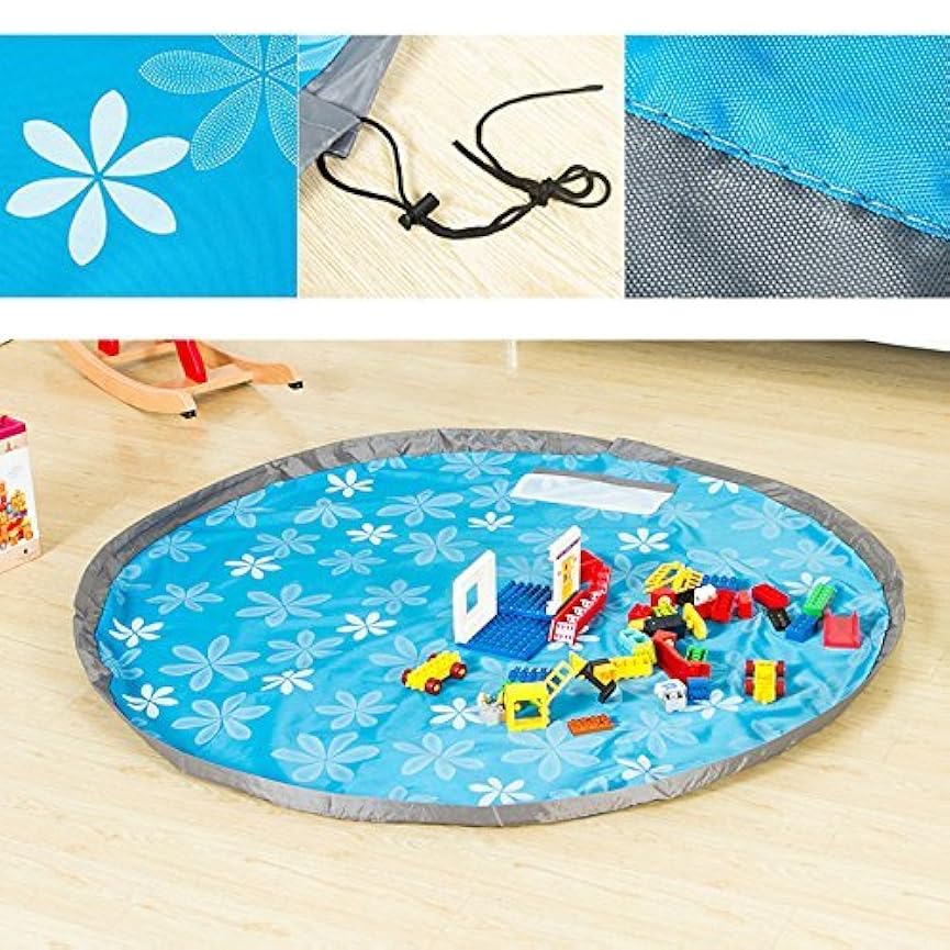 片付けブロック おもちゃ 収納マット Akpati お片づけ 収納 プレイマット 収納袋 持ち運び マット キッズ 子供 玩具 ブロックのお片づけ ポーチ プレイマット 片付けらくらく 直径150cm ブルー