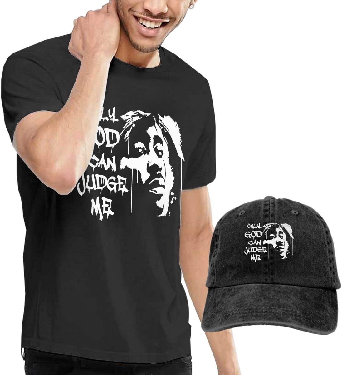 SIPDGXKKZA Men Only God Can Judge Me 2PAC All Eyez ON ME Leisure Tennis Black T Shirt Short Sleeve Give The Same Cowboy Hat
