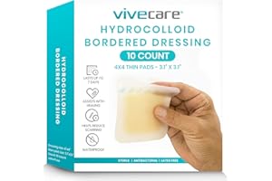 VIVE CARE ViveCare Hydrocolloid Bandages 4x4 - Large Sterile Hydrocolloid Dressing - FSA/HSA Eligible Wound & Pressure Sore Fast Healing Patch - Waterproof Pads for Blister, Burns, Bed Sores, & Ulcer - 10 Pack