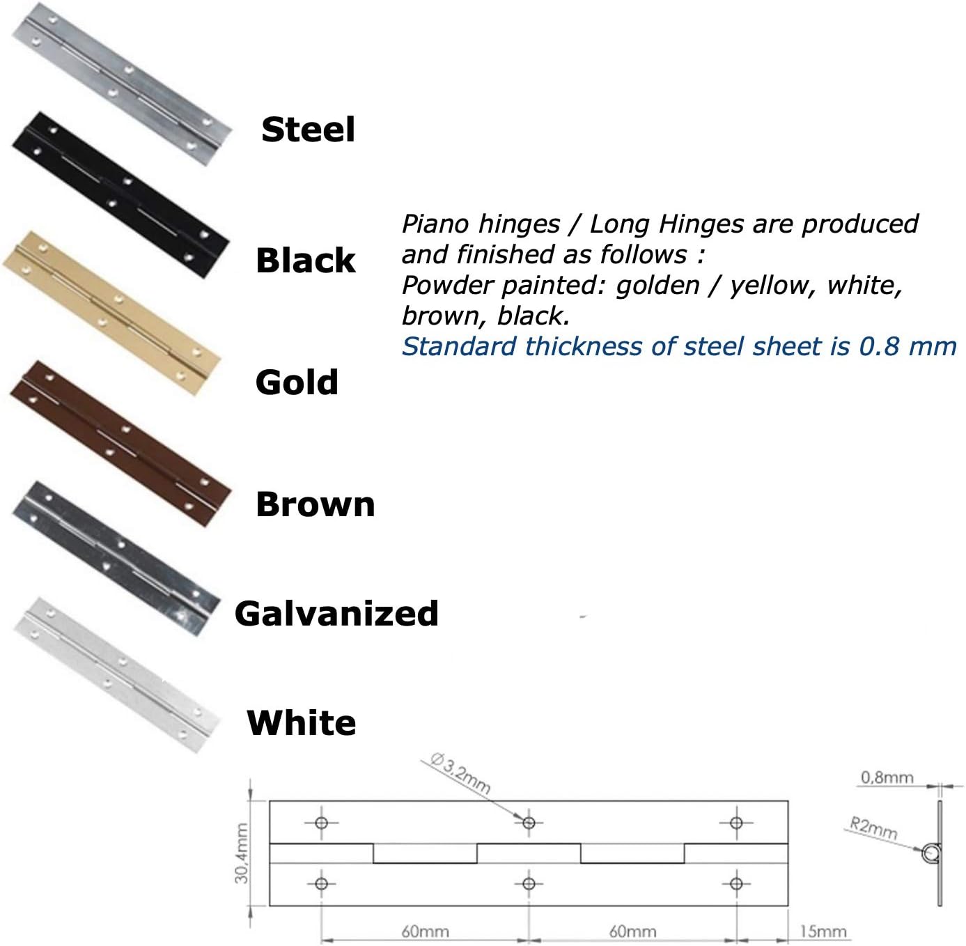 2X 1M (1000mm) Continuous Steel Metal Piano Hinge Strap Multi Colours with Holes by BMF DIRECT® (Black) - Image 3