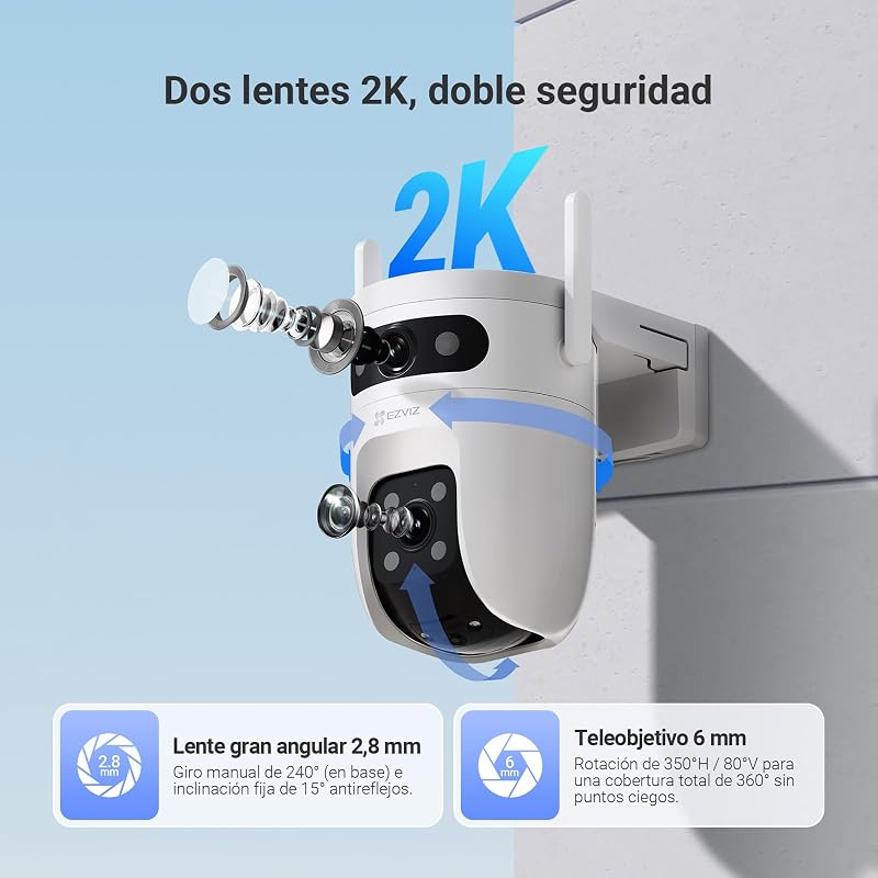 C9C Cámara de Vigilancia Exterior 2K con Doble Lente (3MP+3MP), Cobertura 360°, Visión Nocturna en Color, IA Detección de Personas y Vehículos, Audio Bidireccional, Compatible con Alexa
