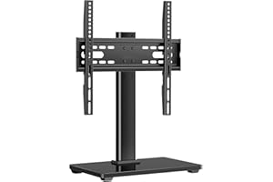 ELEVON Universal 26-80" Tabletop TV Stand, 88 lb Steel & 8 mm Glass Base, 6-Level Height Snap, 10-Min No-Drill Install, VESA 100×100-400×400 mm