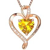 LAVUMO Heart Necklace for Women - I Love You 925 Sterling Silver Heart Birthstone Necklace, Jewelry Gift Box Set, Anniversary Birthday Gifts for Wife Mom Girlfriend Her