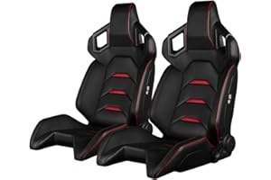 BRAUM Alpha X Series Racing Seats – Black Leatherette with Red Stitching – Reclining Bucket Seats with Carbon Fiber Backing – Set of 2 (BRR5-BKRD)