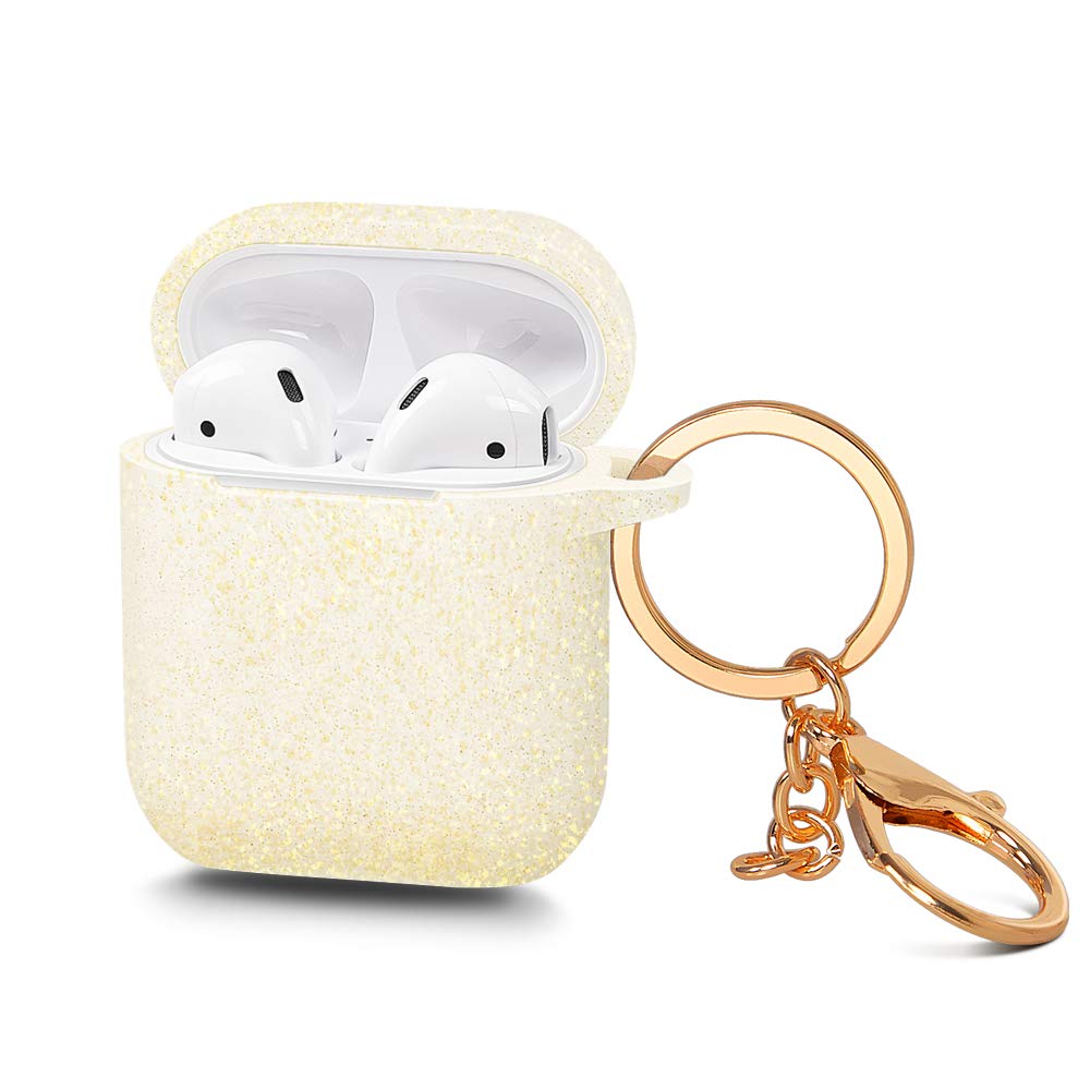 Funda de Silicona FULUOSI con Llavero Compatible con la Funda AirPods [protección Extra Suave] [sísmica, Anti caídas] [a Prueba de rayones] (Dorado)