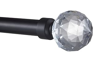 Exclusive Home Curtains Crystal Ball 1" Curtain Rod and Coordinating Finial Set, Matte Black, Adjustable 66"-120"