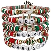 Zian Christmas Thanksgiving Bracelets Set for Women Elastic Colorful Heishi Surfer Beaded Stackable Stretch Bracelet Ploymer Clay Festive Party Xmas Birthday Jewelry Gift