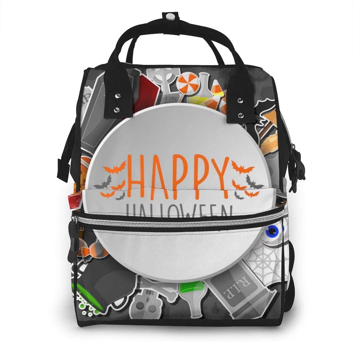 NHJYU Diaper Bag, Large Capacity Waterproof Travel Ma-na-ger,Baby Care Replacement Bag Versatile Stylish and Durable, Suitable for Mom and Dad,Hallowen Round Stickers and Black Bayground