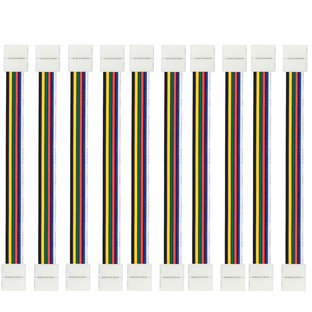 YUTOKEER 6 pin led Connector,LED Light Strip Connector for RGB CCT 12 mm Wide Strip to Strip Jumper 10-Pack Wire Solderless