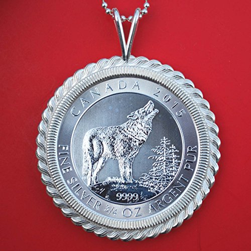 Canada 2015 .9999 Fine Silver 3/4 Oz Argent Pur 2 Dollars Bullion Coin Solid 925 Sterling Silver Necklace NEW - Grey Wolf - Thumbnail 6