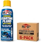 MPD Pro Starter Starting Fluid Spray &ndash; Premium 50% Ether Formula for Fast Cold Starts &ndash; Works to -65&deg;F &ndash; Gas &amp; Diesel Engines &ndash; Upper Cylinder Lubrication &ndash; 10.7 oz &ndash; (6-Pack)