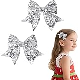 2Pcs Sequin Silver Hair Bows for Little Girls,3Inch Bow Alligator Clips Ribbon Bow Hair Clips Barrettes Hairpins Accessories for Girls Baby Teens Toddlers Christmas Birthday Dress Up Hairclips Gifts