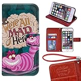 iPhone 6 Wallet Case[4.7 inch], Onelee - Alice in Wonderland We're all mad here Cheshire Cat Smile Face Jasmine Premium PU Leather Case Wallet Flip Stand Case Cover for iPhone 6 with Card Slots