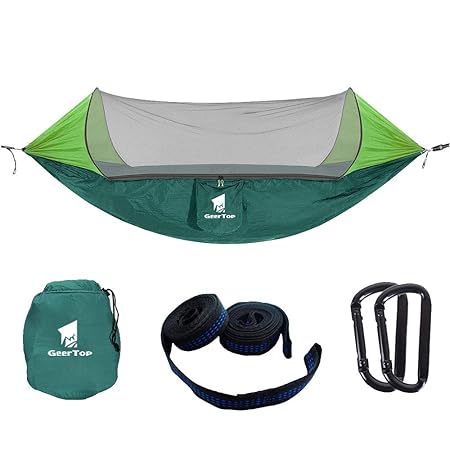GEERTOP Hängematte mit Moskitonetz, atmungsaktive leichte Hängematten mit Baumgurten für Backpacking, Camping, Reisen, Strand
