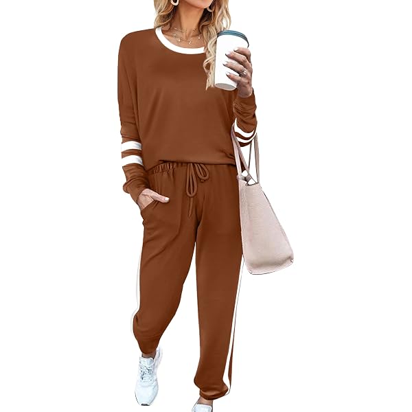 ELGOGY Womens 2 Piece Outfits Lounge Set Crewneck Long