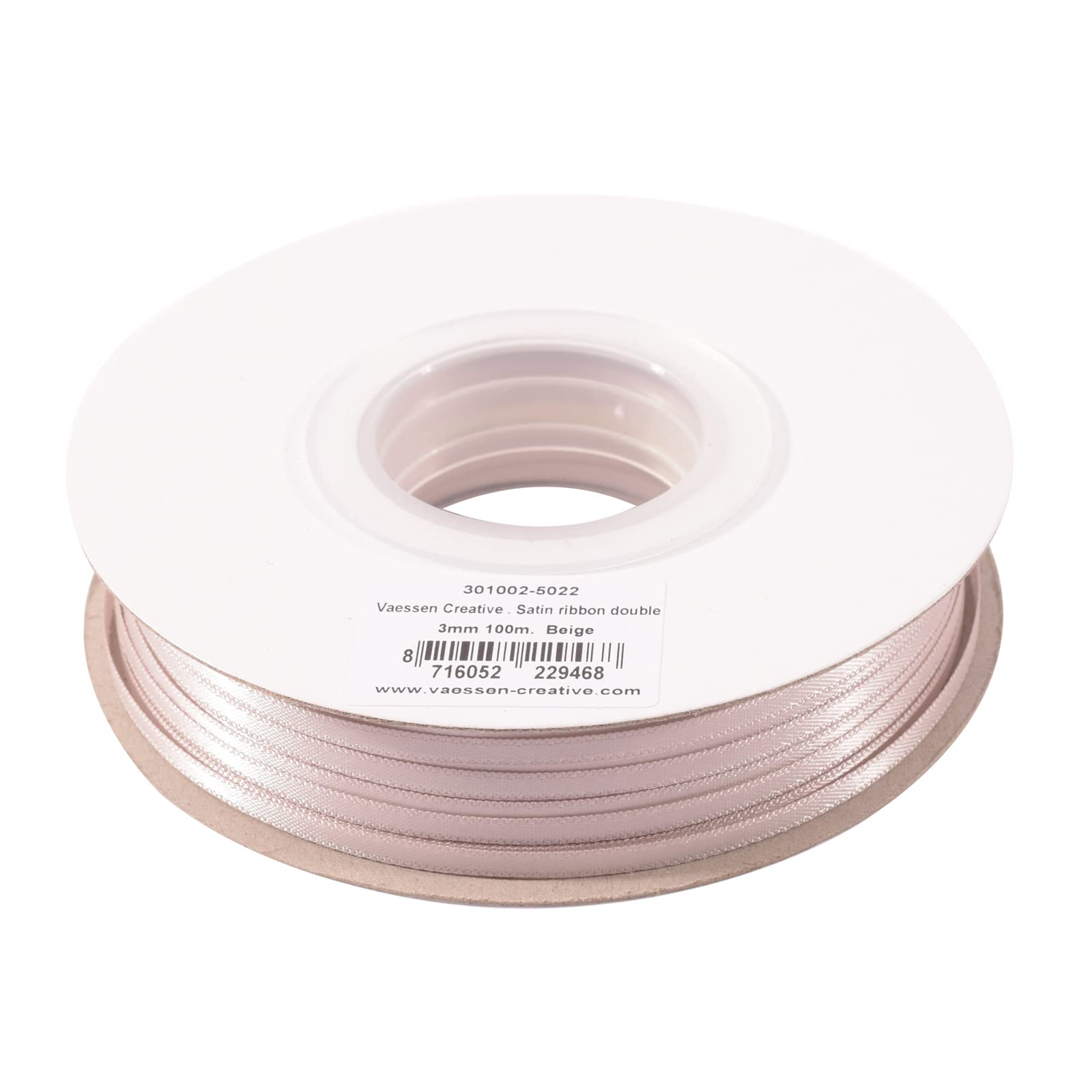 Vaessen Creative Satin Ribbon, Beige, 3mm x 100m Double-Sided Shine for Card Making, Scrapbooks, Gift Wrapping and Other Craft Projects,301002-5022