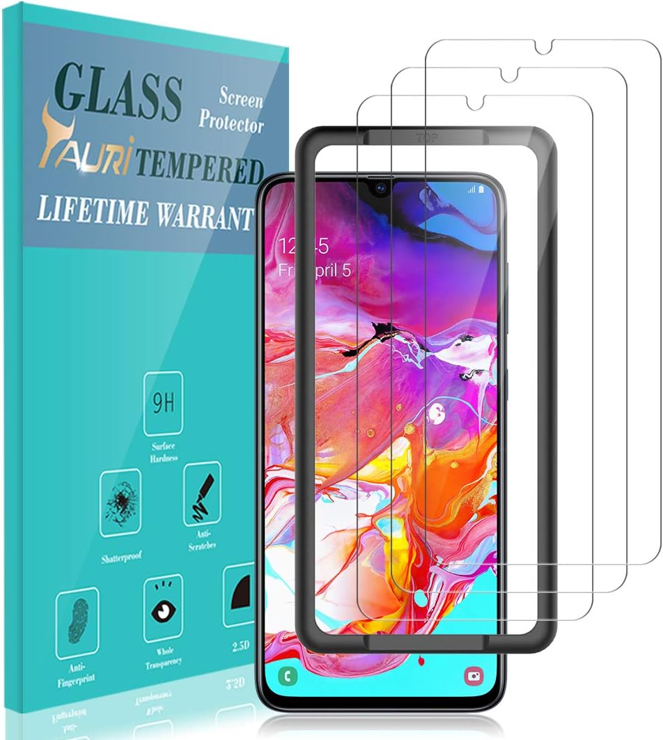TAURI 3 Pack Screen Protector for Samsung Galaxy A70 Tempered Glass Case Friendly 2.5D Round Edge 9H Hardness Bubble Free Protective Film