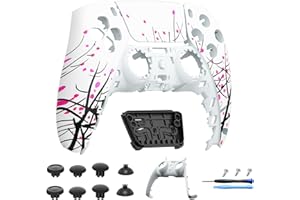 CHARM FOCUS Custom Front Shell for PS5 Controller BDM-010 020 030 040 050 – DIY Faceplate Cover with Touchpad, Decorative Trim & Analog Joystick Replacement Kit, Plum Blossom