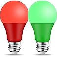 KQHBEN Red Light Bulb Green Light Bulbs Colored Bulb, 9W (6W Equivalent), E26 Base for Halloween Christmas Party Bar Decor (1 Red+1 Green)