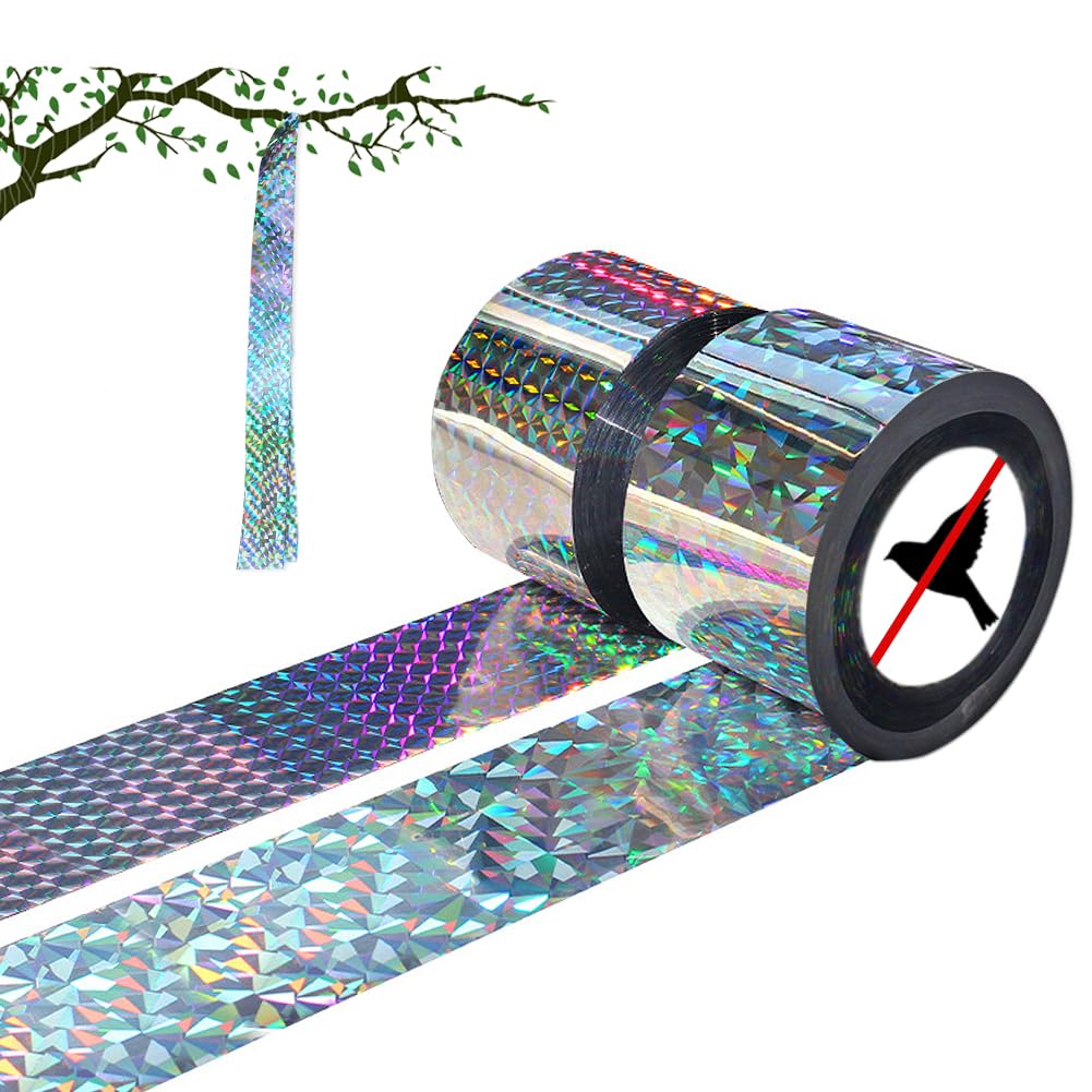 Kelamayi Bird Repellent Scare Tape,2 Roll Bird Reflective Tape 2 Inch 50M Double Sided Ribbon for Deterrent Scare Birds Away from Your Garden Roof Farm