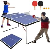LSKSSNG 4.5/6ft/9ft Mid-Size Portable Ping Pong Tables Set, Foldable Table Tennis Table with Net,2 Paddles &amp; 3 Balls, Multi-Use Free Standing Ping Pong Table for Indoor/Outdoor