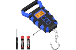 KeeKit Digital Fishing Scale with Ruler, Backlit LCD Display Fishing Postal Hanging Hook Scale, 110lb/50kg Electronic Digital Luggage Scale with Measuring Tape,Waterproof (Batteries Included) - Blue