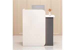 HXFAAFXH Reception Desk with LED Lights,Front Counter Desk with Lockable Drawer,Retail Checkout Counter,Modern Receptionist Desk for Supermarket Convenience Store Hotel Lobby Office(Color:White+Gray)