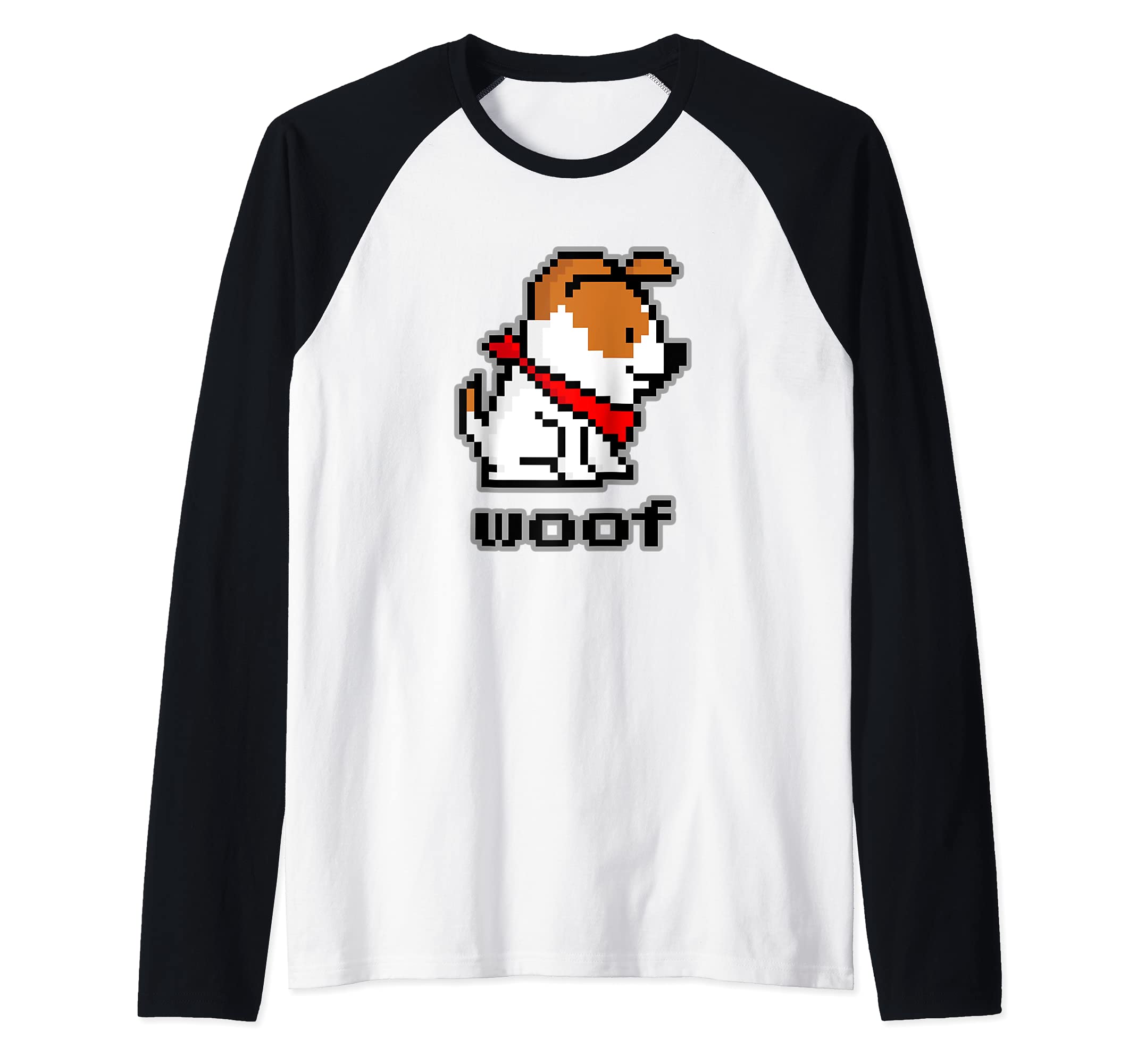 Dog 8-Bit Graphic Woof For Dog Lovers Moms Dads Siblings Raglan Baseball Tee
