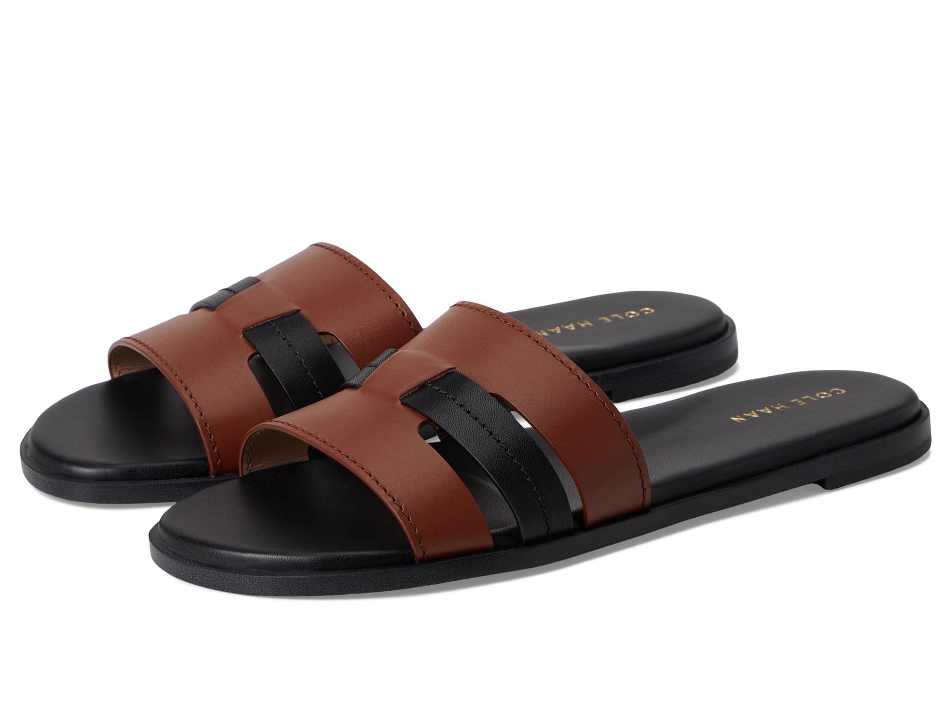 Cole Haan Women’s Flynn Slotted Slides, Dark Cuoio/Black Leather, 8-B US
