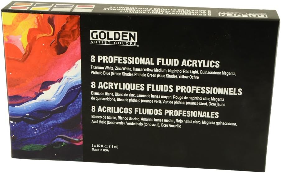 Golden 8 Professional Fluid Acrylics Set, 15 ml (Pack of 8)