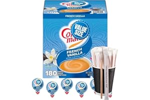 French Vanilla Creamer Singles, Liquid Creamer Singles, Non Dairy, No Refrigeration, 180 Creamer Singles Included Great for Offices, Restaurants, Coffee, Bar, Gift and Homes, as a gift 20 wooden coffee stirrers wrapped in paper from JMS PROFESSIONAL.
