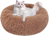 Nepfaivy Calming Donut Bed for Dogs Cats 19.7in Non-Slip Cozy Cocoa