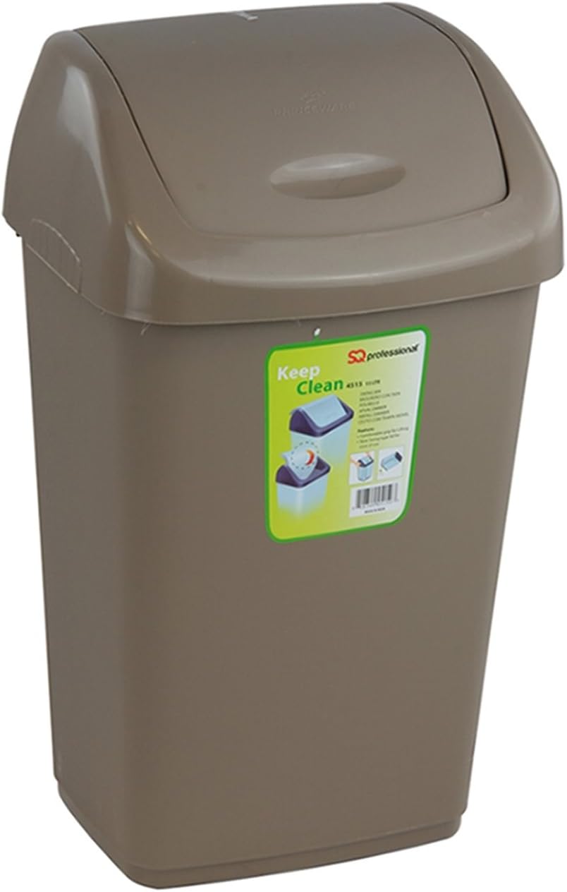 Waste Bin with Flip Top - Plastic Swing Bin for Kitchen (Brown, 25L)