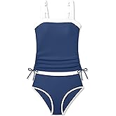 Queenstyle Teen Girls Tankini Swimsuit 2 Piece Bathing Suit Color-Block Drawstring Girls' Swimwear for 9-16 Years