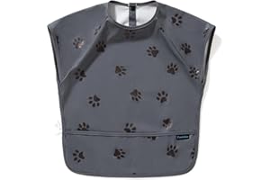 PewinGo Weaning Bib with Short Sleeves & BLW, Soft and Skin-Friendly Material, Coverall Bibs for Baby Feeding, Waterproof and