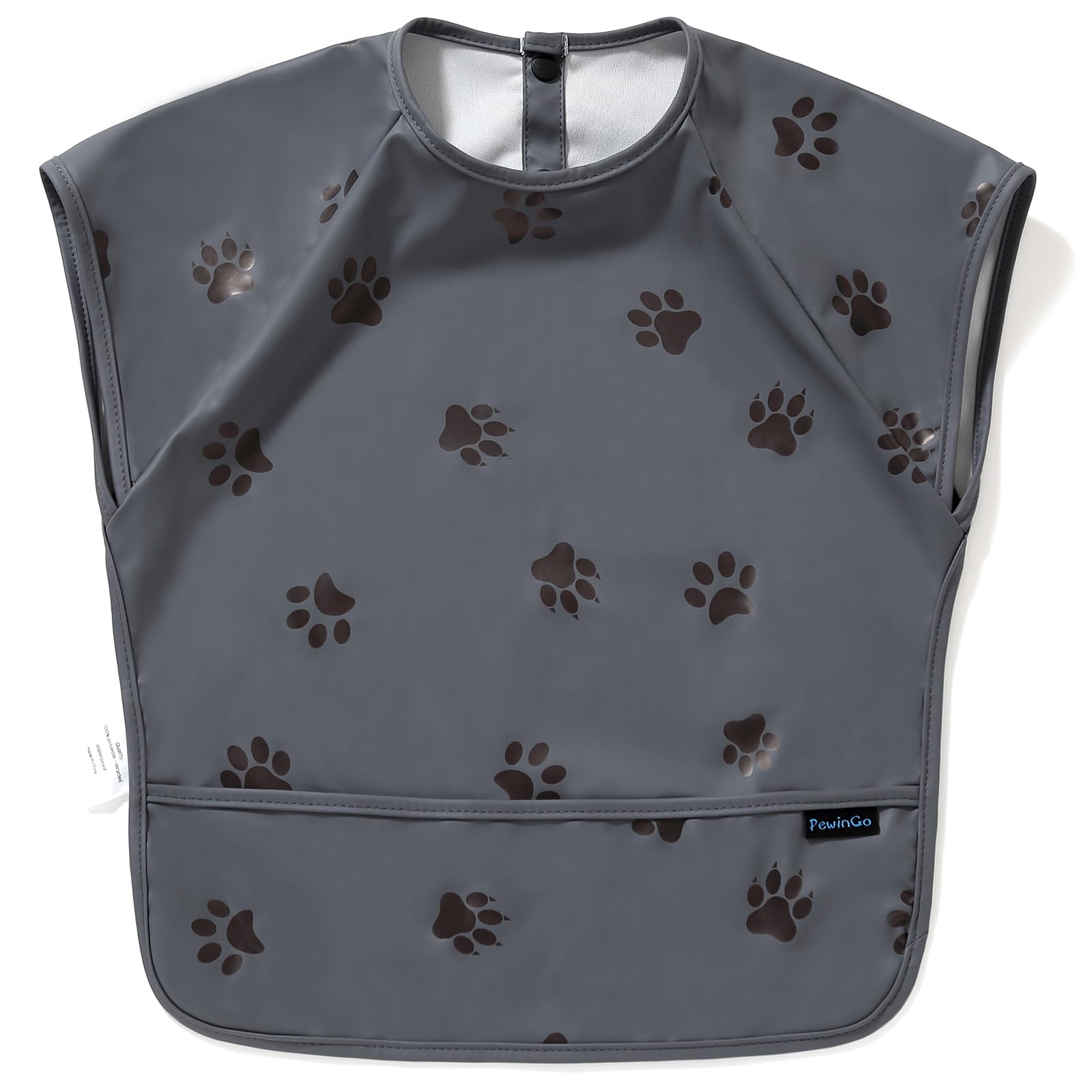 PewinGo Weaning Bib with Short Sleeves & BLW, Soft and Skin-Friendly Material, Coverall Bibs for Baby Feeding, Waterproof and Easy to Clean & Machine Washable, for Baby Infant Toddlers (Dark Grey)